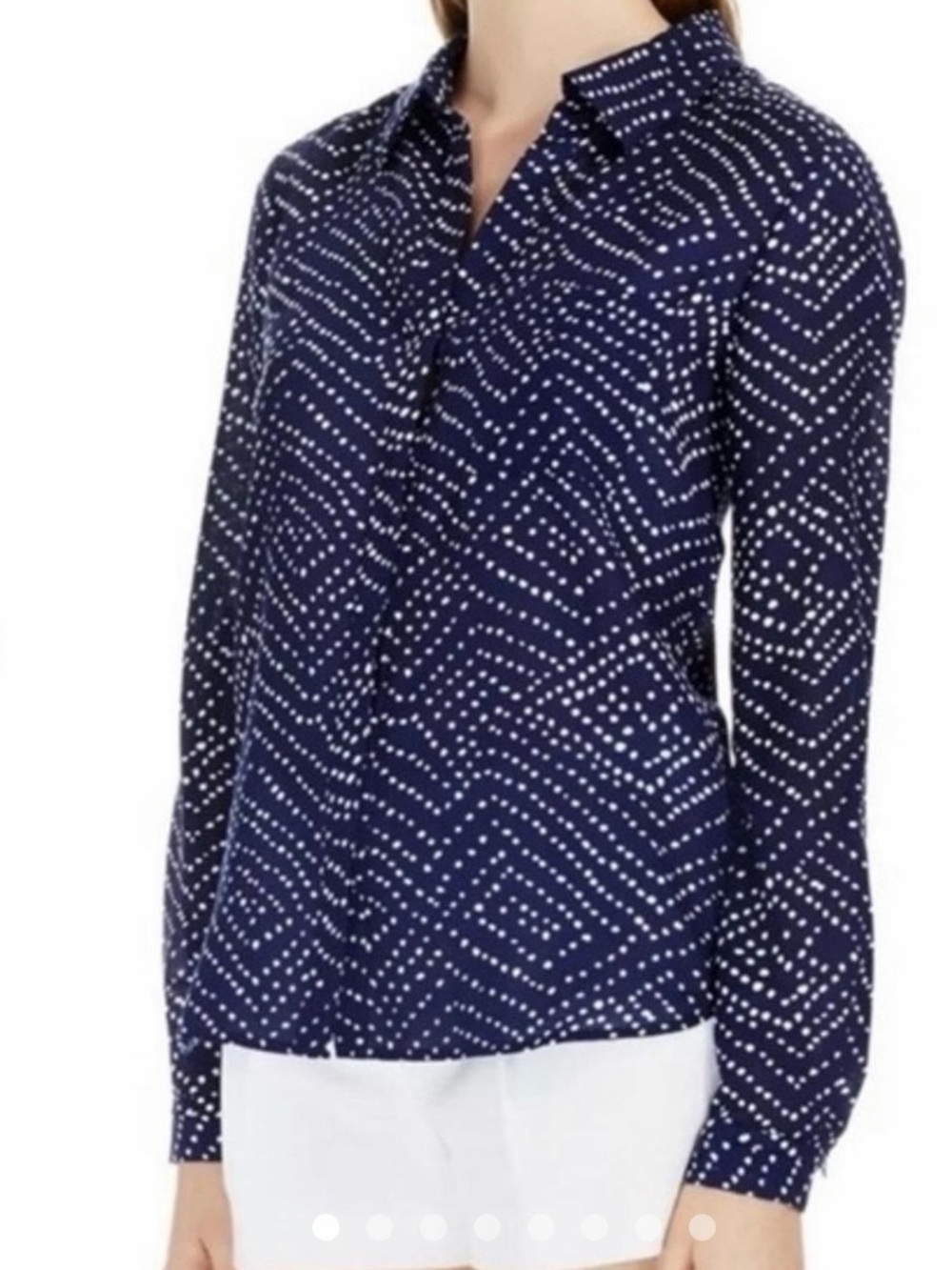 Diane Von Furstenberg Navy and White Dot-Print Button-Down Shirt
